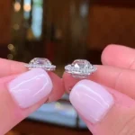 Handmade 2.12CT Halo Cushion Cut Lab-created Diamond Stud Earrings