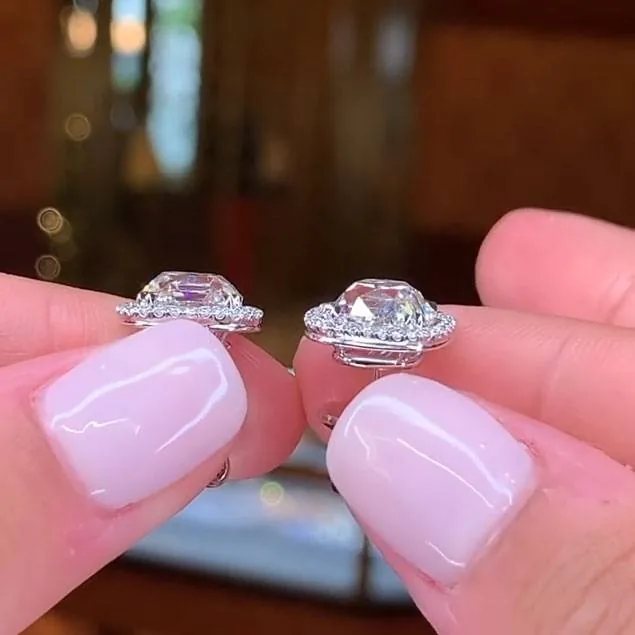 Handmade 2.12CT Halo Cushion Cut Lab-created Diamond Stud Earrings