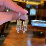 Handmade Yellow &White Sapphire Drop Earrings