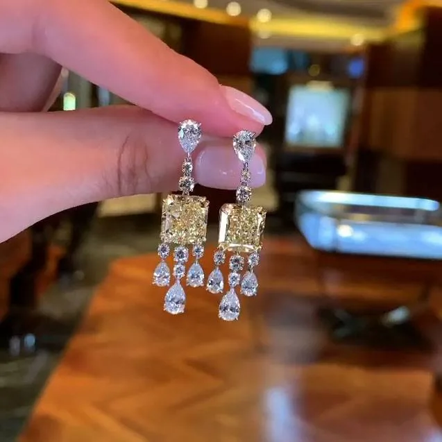 Handmade Yellow &White Sapphire Drop Earrings