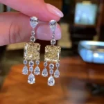 Handmade Yellow &White Sapphire Drop Earrings