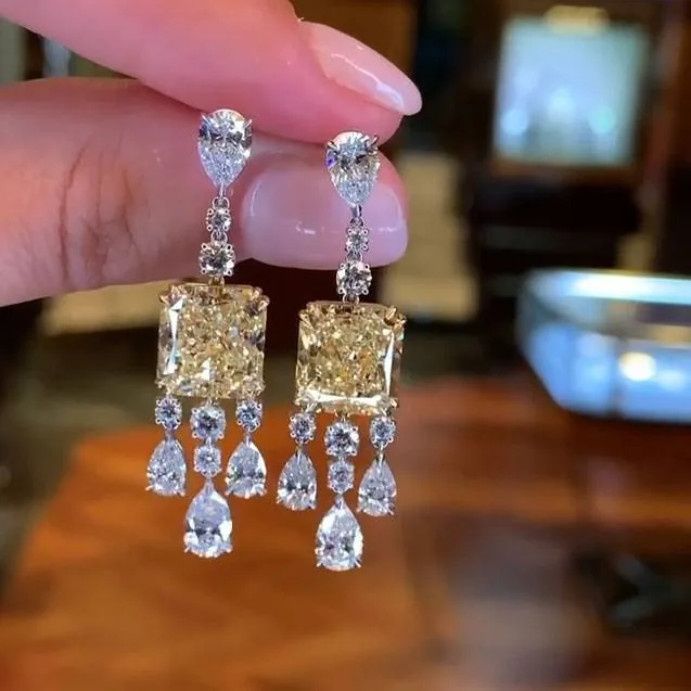 Handmade Yellow &White Sapphire Drop Earrings