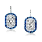 Double Halo Sapphire Blue Drop Earrings