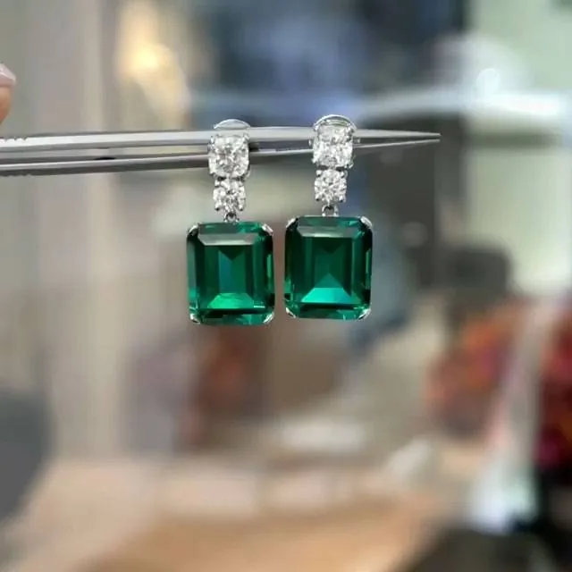 3.75CT Emerald Green Sapphire Drop Earrings