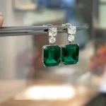 3.75CT Emerald Green Sapphire Drop Earrings