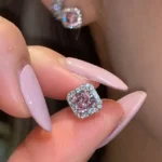 Handmade 2CT Halo Pink Diamond Studs
