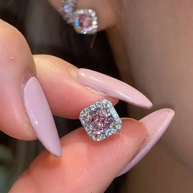 Handmade 2CT Halo Pink Diamond Studs