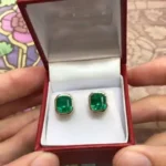 Handmade 6CT.TW Colombian Emerald Bezel Set Ear Studs