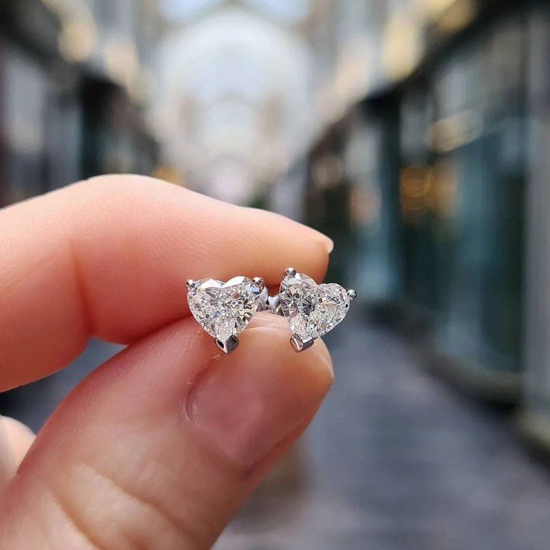 Handmade 1.44 CT Heart Studs Earrings