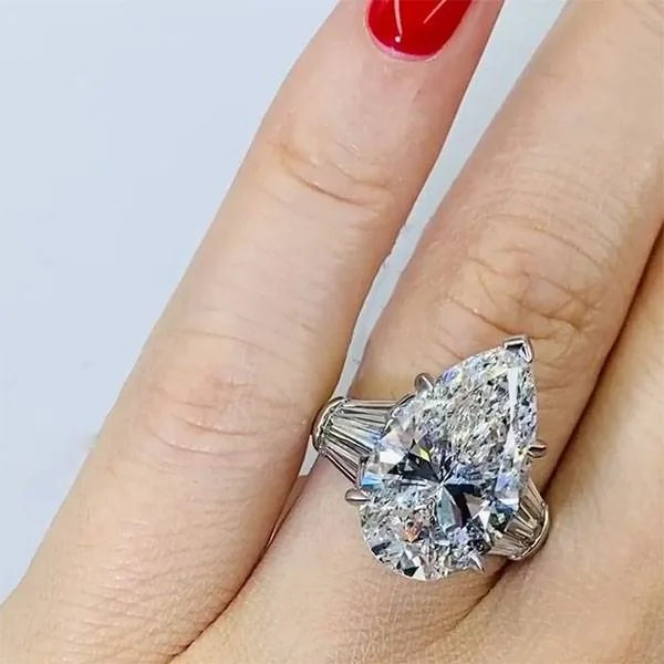 Handmade 5 CT Pear Cut Sterling Silver Engagement Ring