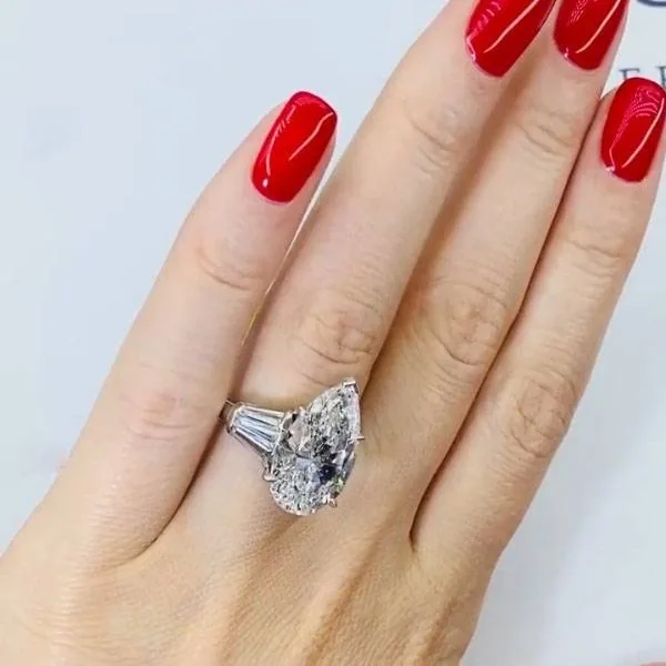 Handmade 5 CT Pear Cut Sterling Silver Engagement Ring