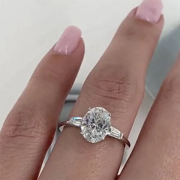 Handmade 3 CT Oval Cut Sterling Silver Engagement Ring