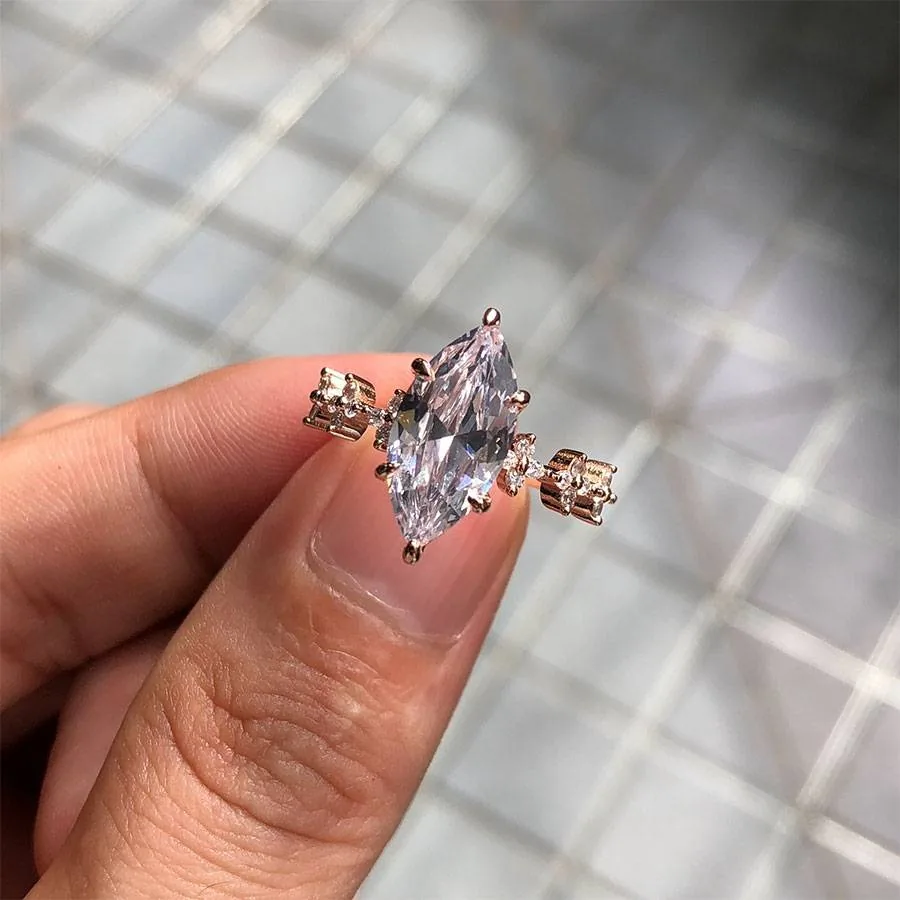 Handmade 3 CT Marquise Cut Sterling Silver Engagement Ring