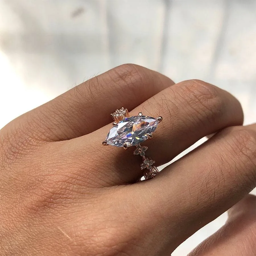 Handmade 3 CT Marquise Cut Sterling Silver Engagement Ring