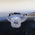 Handmade 1.25 CT Emerald Cut Double Halo Sterling Silver Engagement Ring
