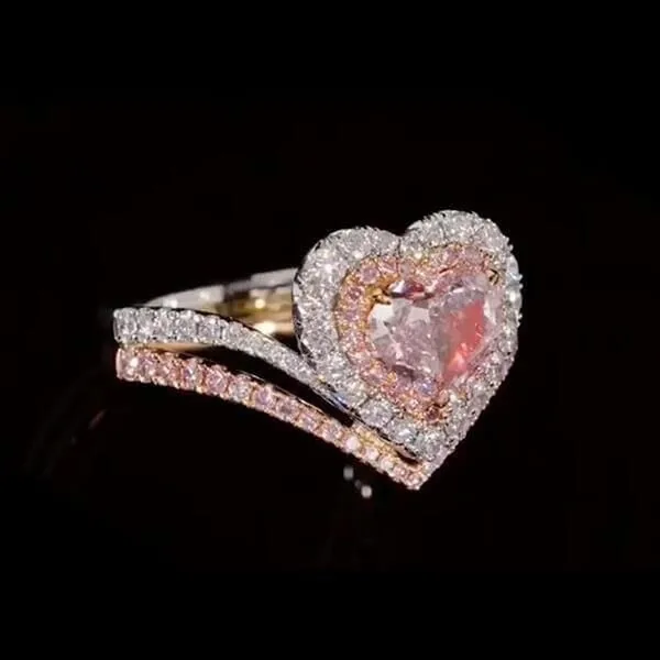 Handmade 1.5 CT Heart Cut Pink Diamond Engagement Ring