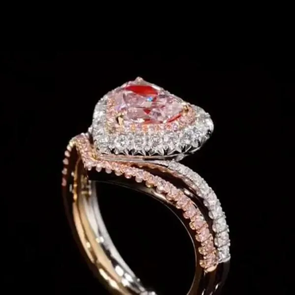 Handmade 1.5 CT Heart Cut Pink Diamond Engagement Ring