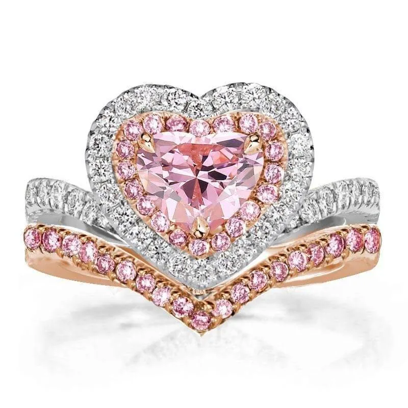 Handmade 1.5 CT Heart Cut Pink Diamond Engagement Ring