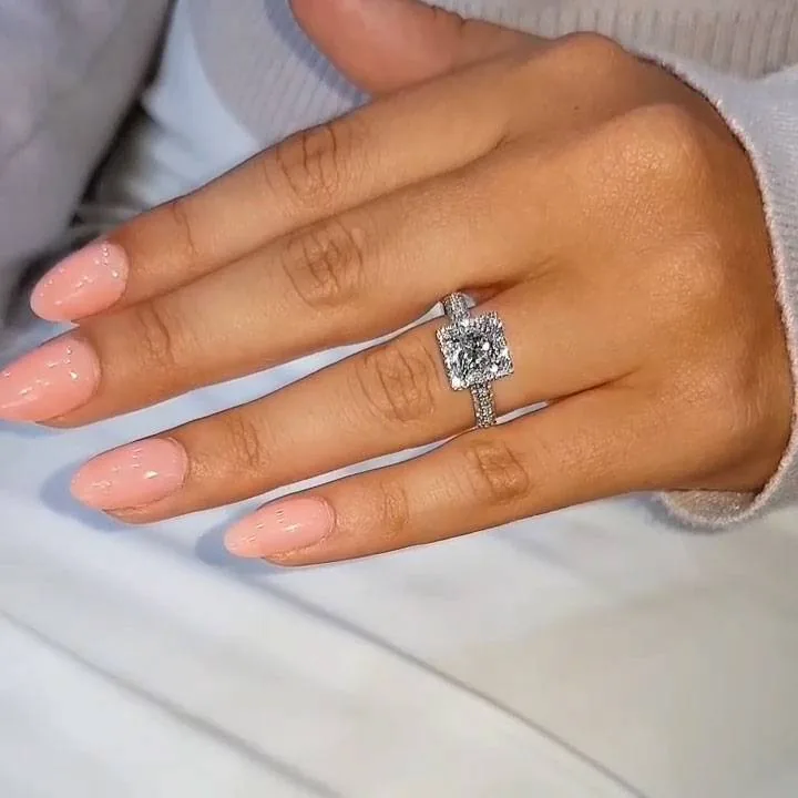 Handmade 2CT Princess Cut Sterling Silver Enagement Ring