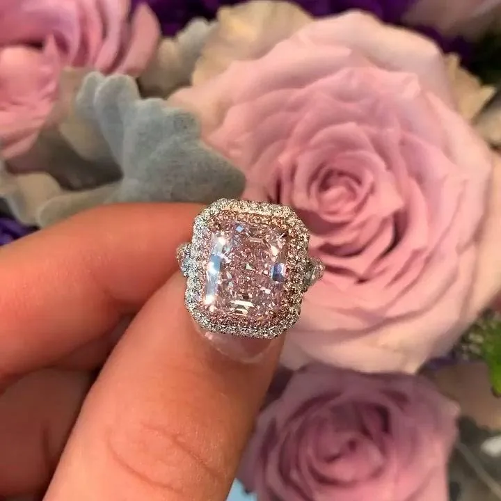 Handmade 4 CT Fancy Pink Radiant Cut Enagement Ring