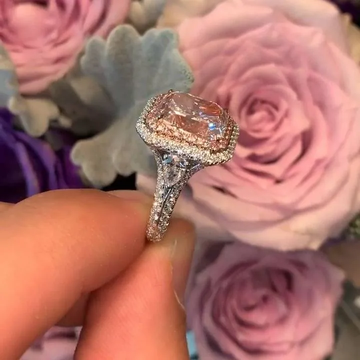 Handmade 4 CT Fancy Pink Radiant Cut Enagement Ring