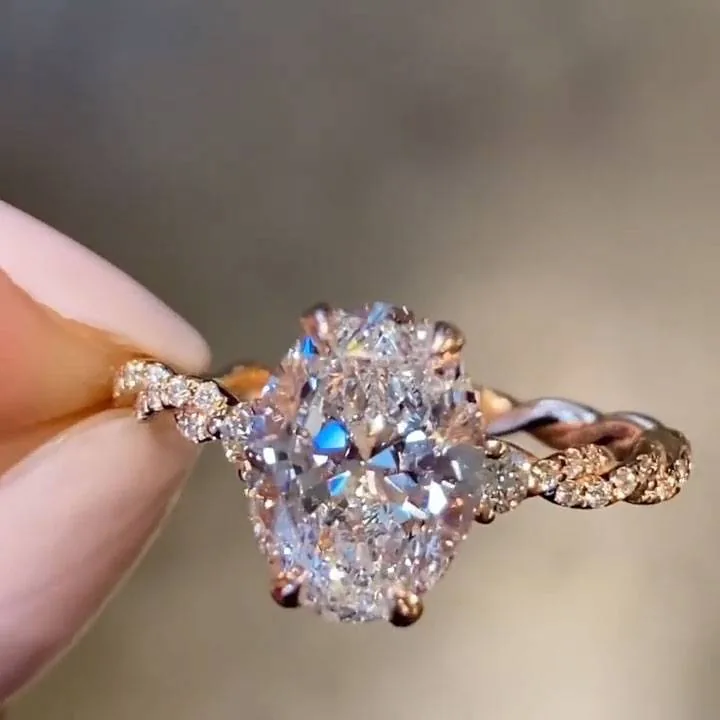Handmade 2.38CT Twisted Oval Cut Engagement Ring