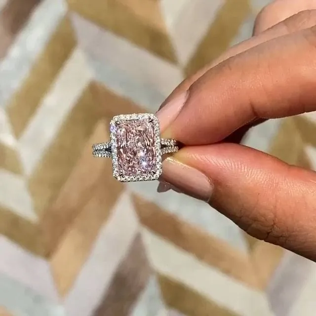 Handmade 3.5CT Radiant Cut Fancy Pink Engagement Ring