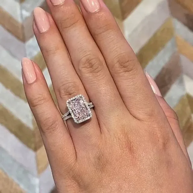 Handmade 3.5CT Radiant Cut Fancy Pink Engagement Ring