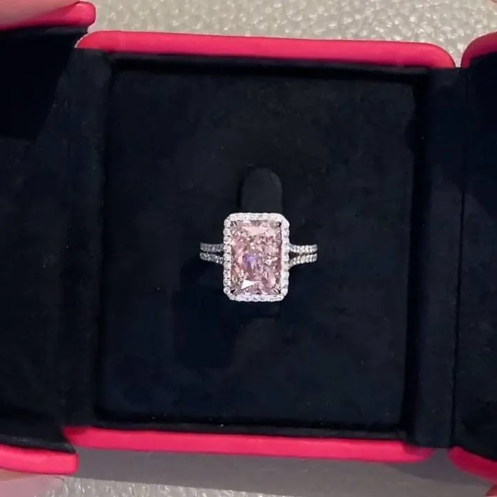 Handmade 3.5CT Radiant Cut Fancy Pink Engagement Ring