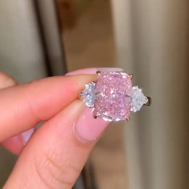 Handmade 3CT Radiant Cut Pink Engagement Ring in Sterling Silver
