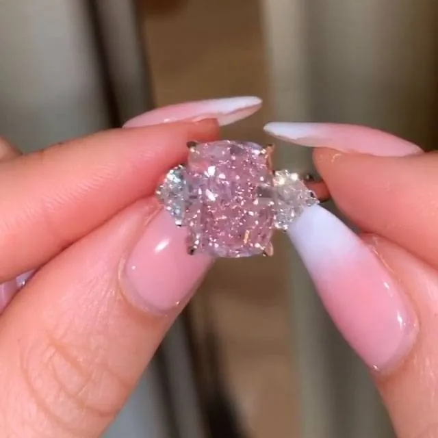 Handmade 3CT Radiant Cut Pink Engagement Ring in Sterling Silver