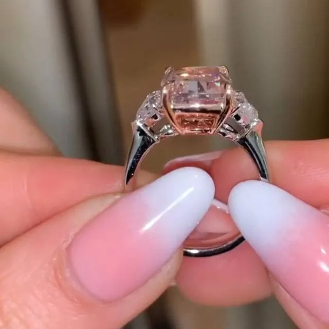 Handmade 3CT Radiant Cut Pink Engagement Ring in Sterling Silver