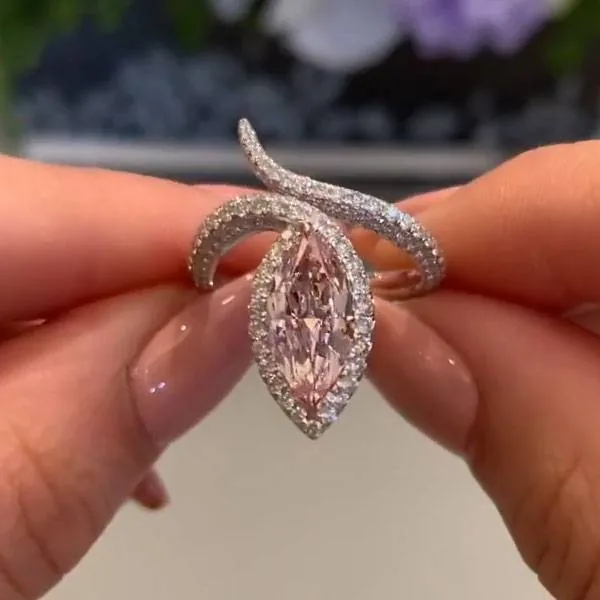 Handmade 1.5 CT Fancy Pink Marquise Cut Enagement Ring