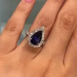 Handmade 2 CT Blue Sapphire Pear Cut Enagement Ring