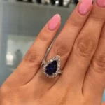 Handmade 2 CT Blue Sapphire Pear Cut Enagement Ring