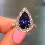 Handmade 2 CT Blue Sapphire Pear Cut Enagement Ring