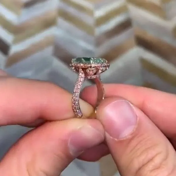 Handmade 2 CT Green Radiant Cut Enagement Ring