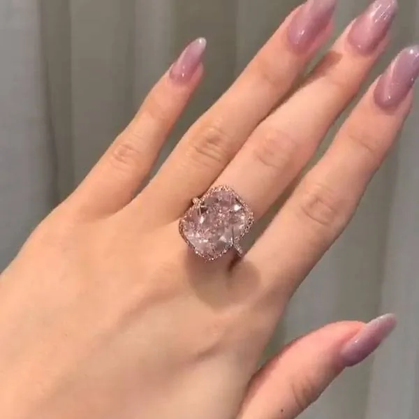 Handmade 4 CT Fancy Pink Cushion Cut Enagement Ring