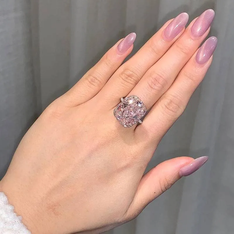 Handmade 4 CT Fancy Pink Cushion Cut Enagement Ring