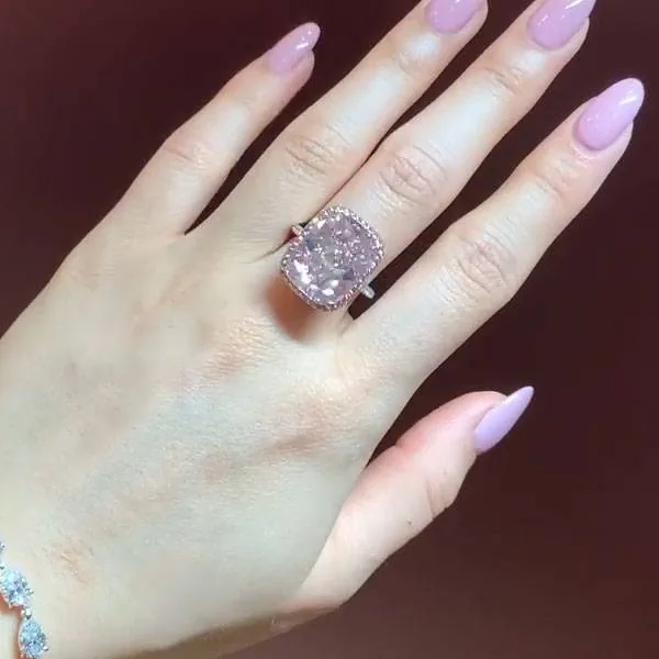 Handmade 4 CT Fancy Pink Cushion Cut Enagement Ring