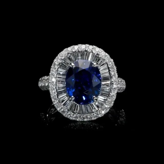 Handmade 3 CT Oval Cut Blue Sapphires Enagement Ring
