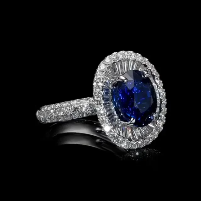 Handmade 3 CT Oval Cut Blue Sapphires Enagement Ring
