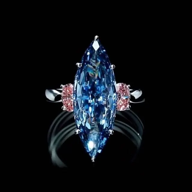 Handmade 3 CT Marquise Cut Blue Sapphires Enagement Ring