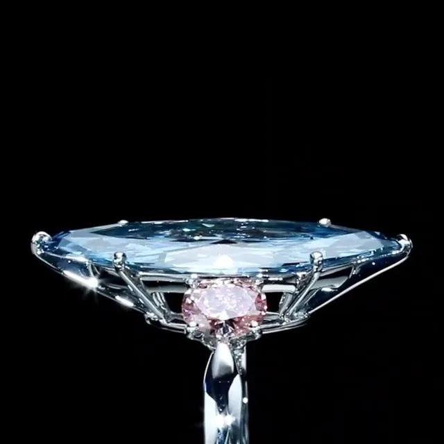Handmade 3 CT Marquise Cut Blue Sapphires Enagement Ring