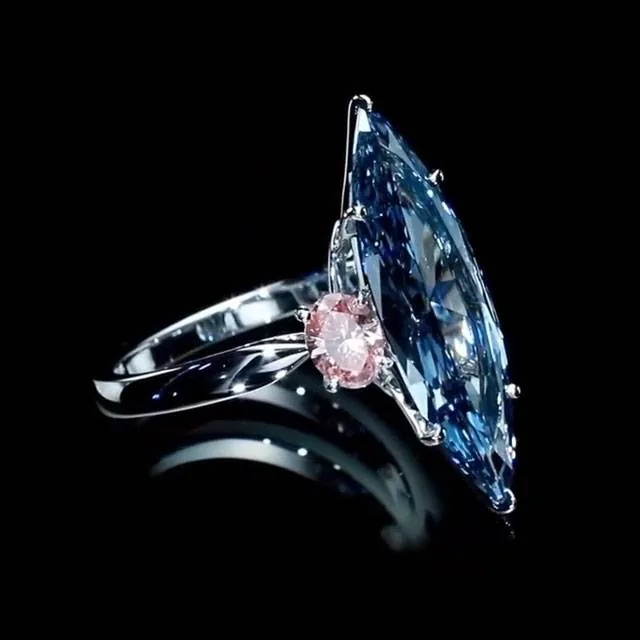 Handmade 3 CT Marquise Cut Blue Sapphires Enagement Ring