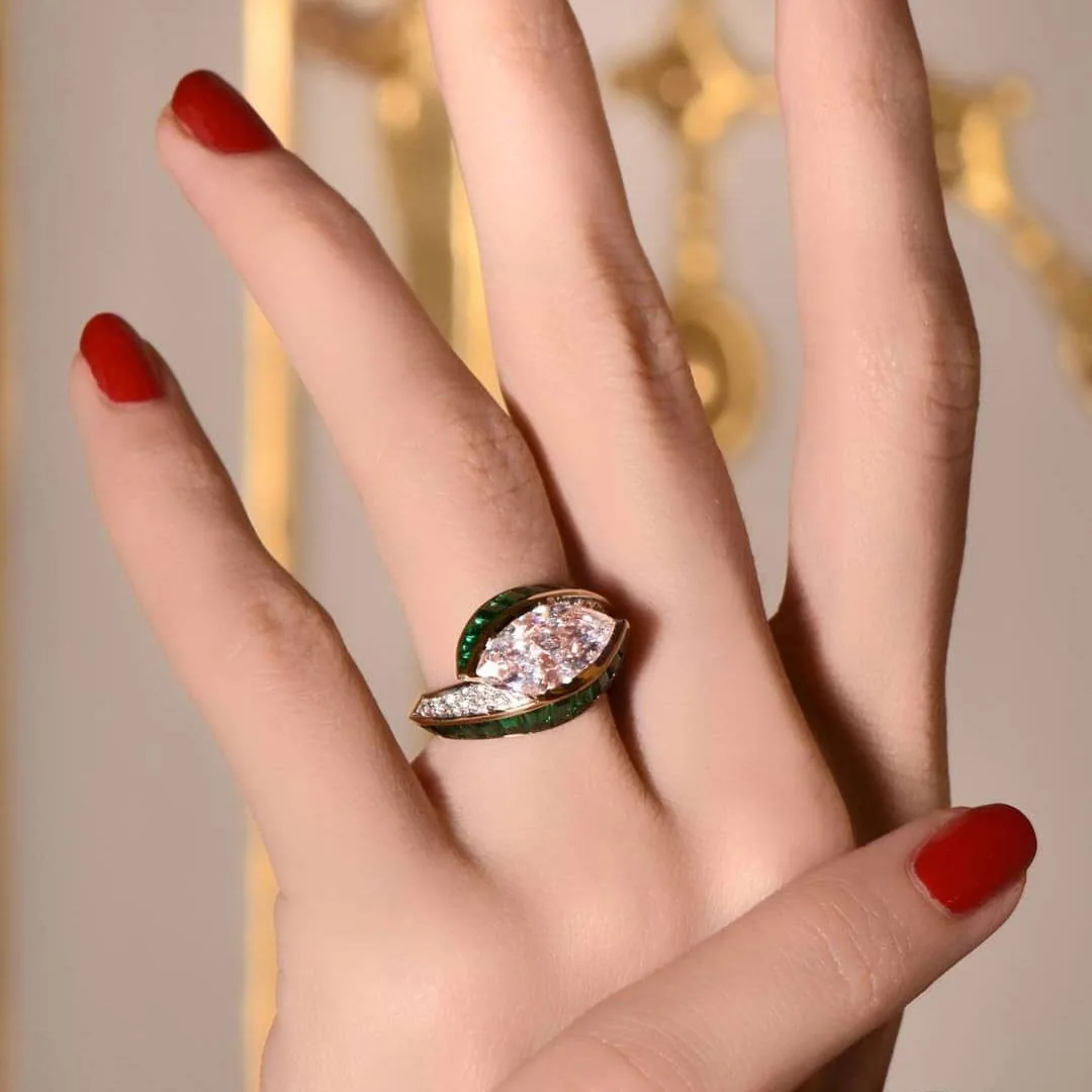Handmade 2 CT Fancy Light Pink Marquise Cut Enagement Ring