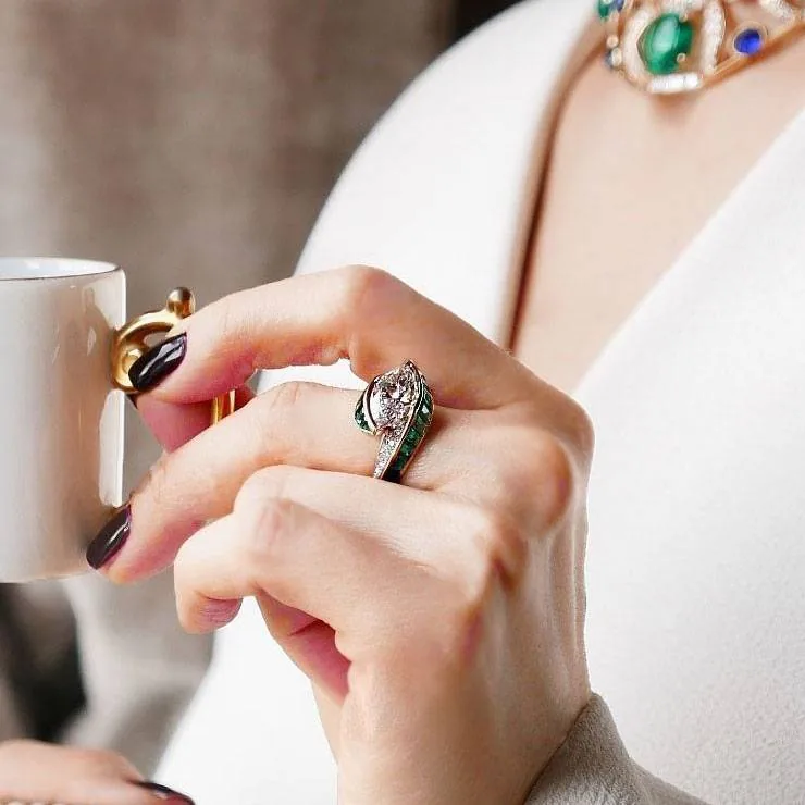 Handmade 2 CT Fancy Light Pink Marquise Cut Enagement Ring