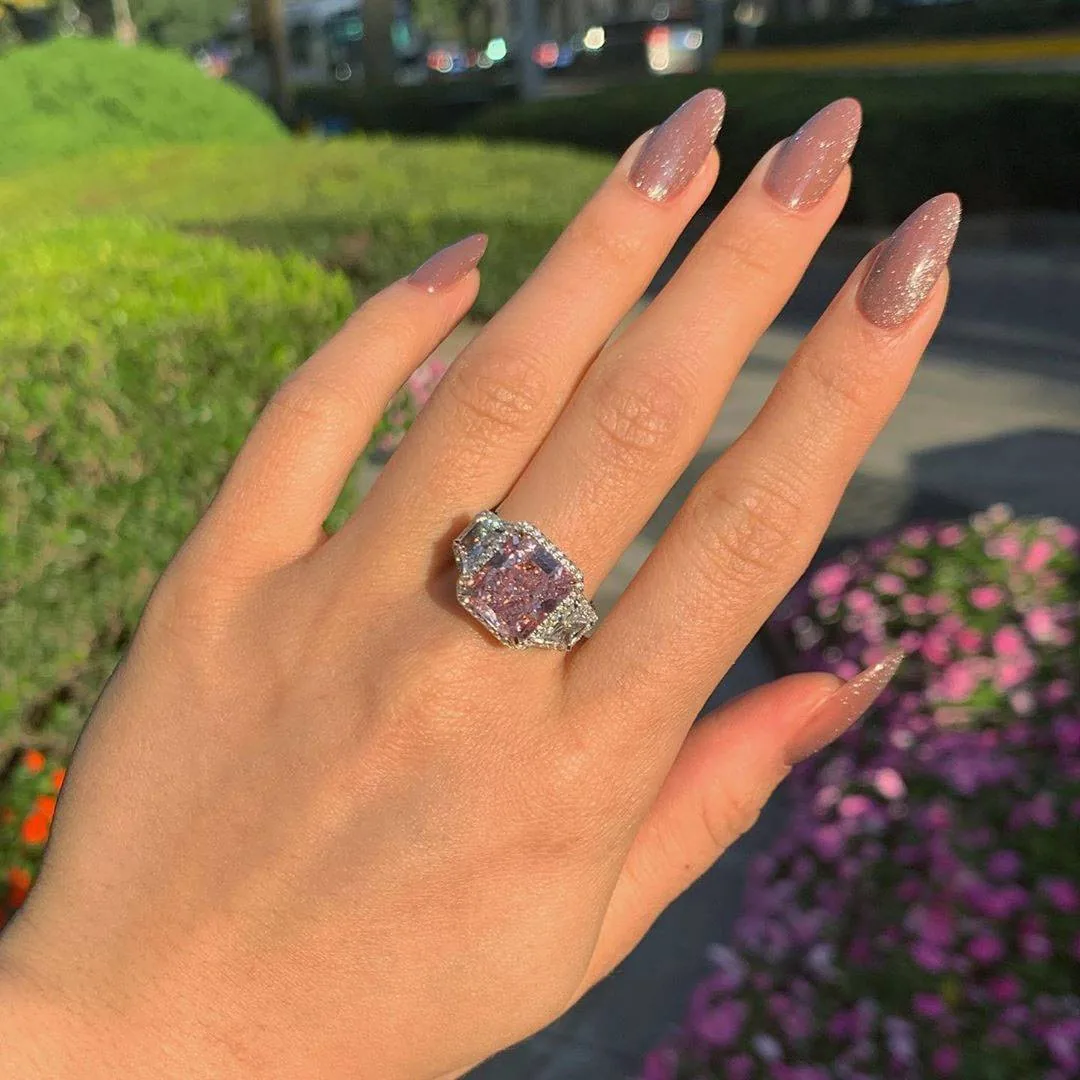 Handmade 5 CT Fancy Pink Radiant Cut Enagement Ring