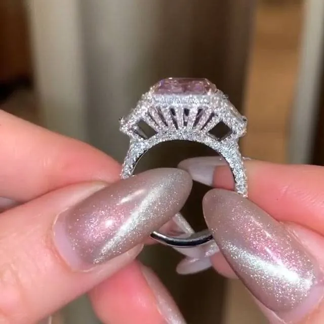 Handmade 5 CT Fancy Pink Radiant Cut Enagement Ring