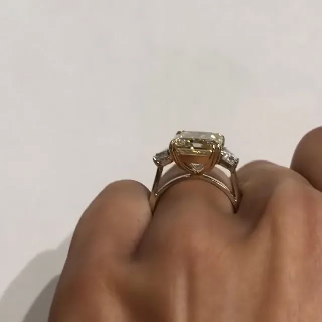 Handmade 5 CT Asscher Cut Enagement Ring with Two Trapezoid Side Stones